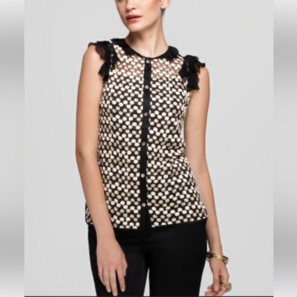Tory Burch Arabelle Embroidered blouse silk ruffles button front floral size 10